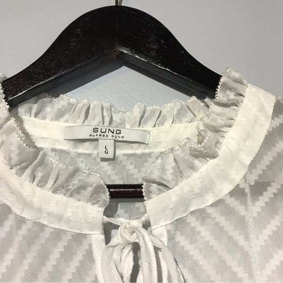 2 for $20. Alfred Sung White Ruffled Neck Line with Tie closure. Size Large - Picture 3 of 12